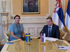 24 May 2022 National Assembly Speaker Ivica Dacic in meeting with Swedish Ambassador to Serbia Annika Ben David